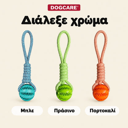Χρώματα σχοινιού με μπάλα DogCare: μπλε, πράσινο, πορτοκαλί