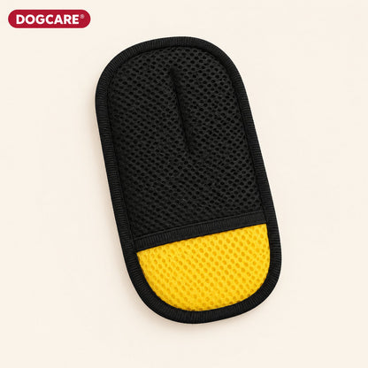Mini γάντι αφαίρεσης τριχών DogCare, μαύρο πλέγμα με κίτρινη θήκη για το χέρι