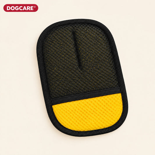 Mini γάντι αφαίρεσης τριχών DogCare, μαύρο πλέγμα με κίτρινη άκρη, 19 × 13 εκ.