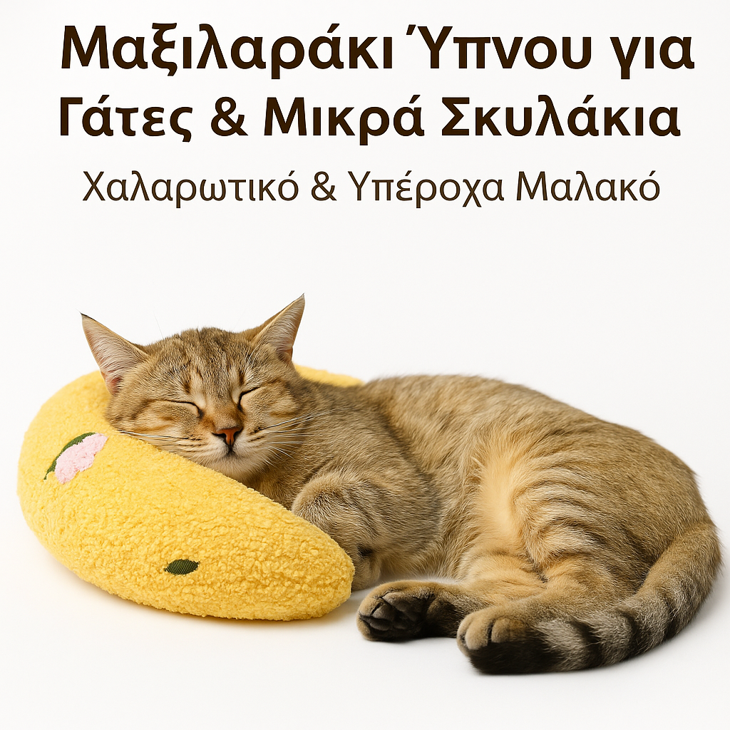 Μαξιλαράκι Κατοικίδιου για Γάτες και Σκυλάκια – Στρογγυλό Αναπαυτικό Μαξιλάρι με Χνουδωτό Υλικό σε Σχήμα Μισοφέγγαρο 🌙