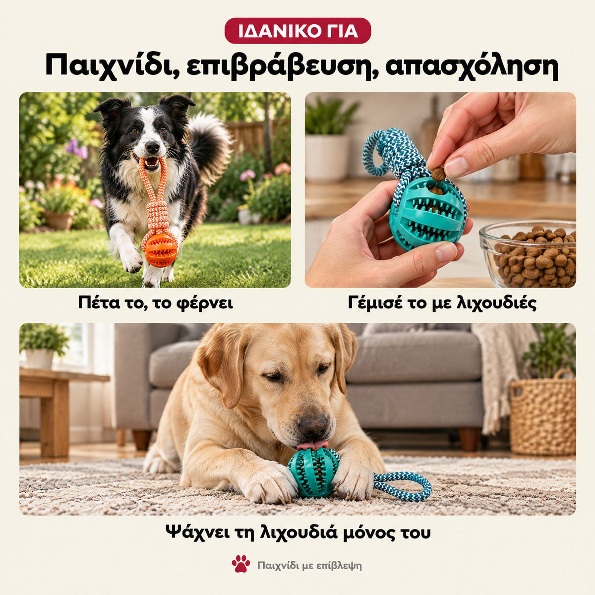Σχοινί με μπάλα DogCare για φέρε, γέμισμα με λιχουδιές και απασχόληση