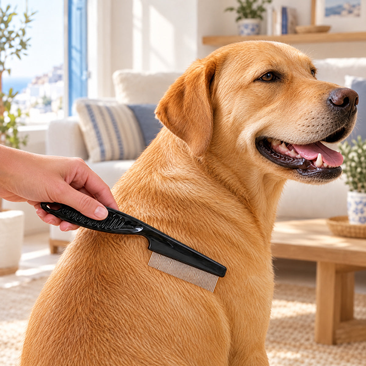Ήπιο χτένισμα σκύλου με τη χτένα ψύλλων DogCare