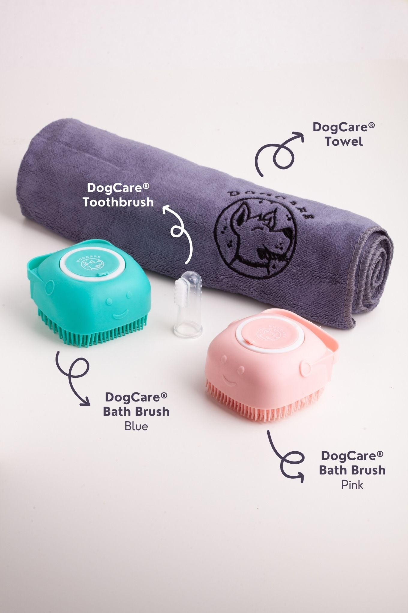 DogCare® Bath Kit (2 Βουρτσάκια Σιλικόνης Μπλε και Ροζ, Πετσέτα + Οδοντόβουρτσα)