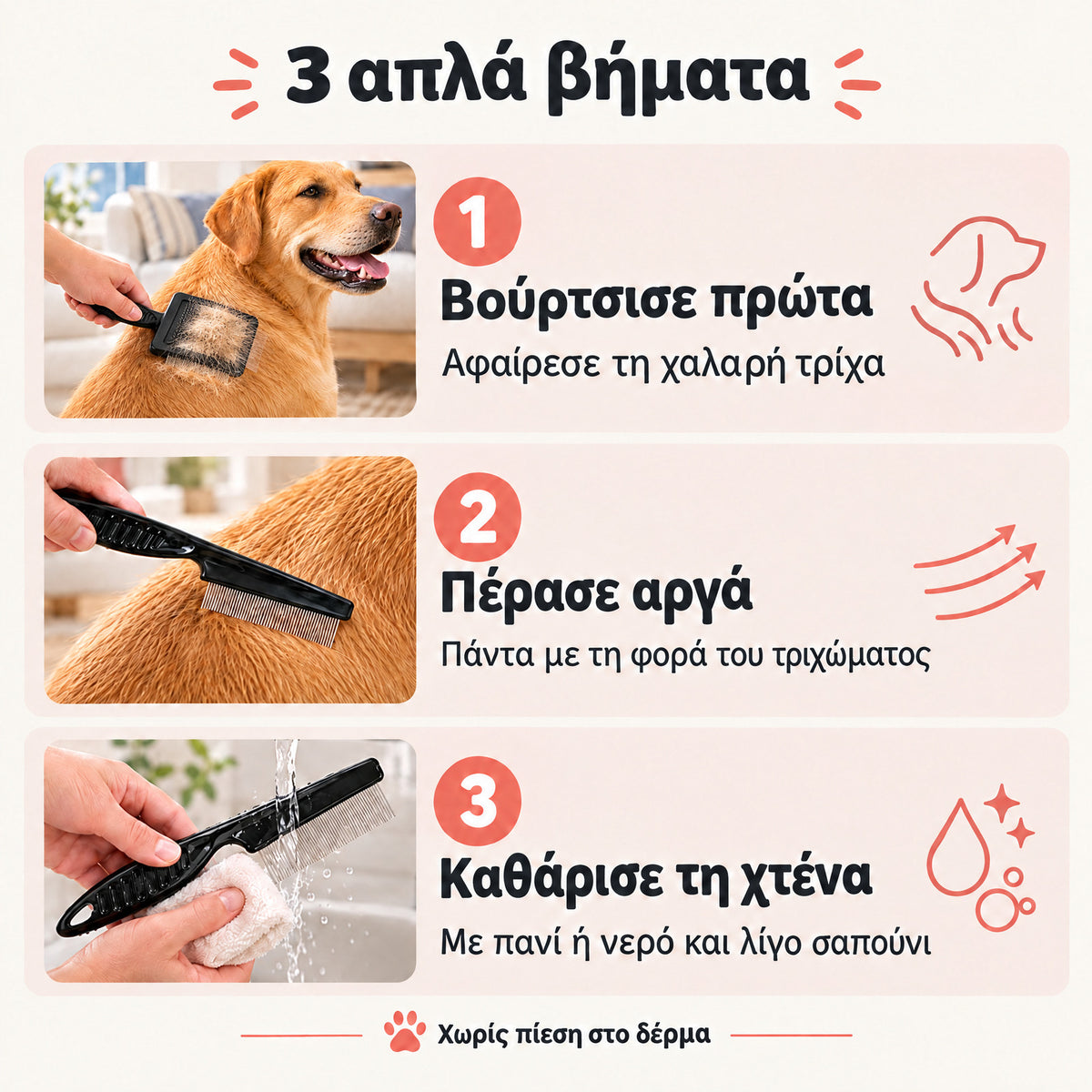 Πώς χρησιμοποιείται η χτένα ψύλλων DogCare σε 3 απλά βήματα
